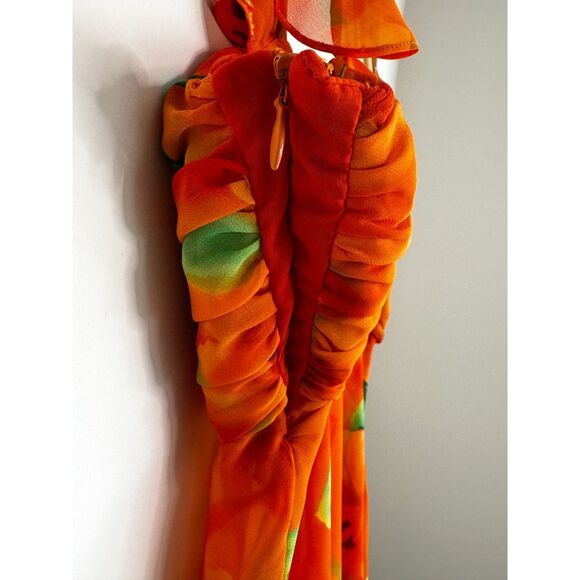 Escada Vintage Orange Flowy Floral Blouse Size 6 - Picture 6 of 9